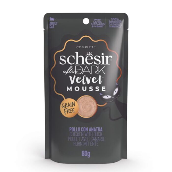 Schesir Dark Velvet Mousse Gatto Gusto Pollo e Anatra 80 gr | Zeus Pet Shop